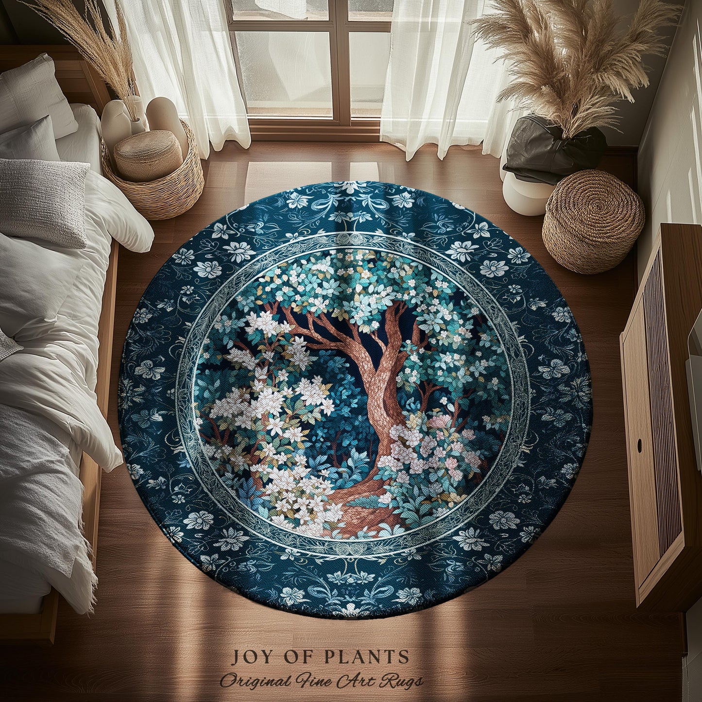 Bohemian Tree Rug Magical Aesthetic | Folklore Room Decor Ethereal Area Rug Nature Inspired Woodland Magic Wildflower Fairy Inspired Bedroom