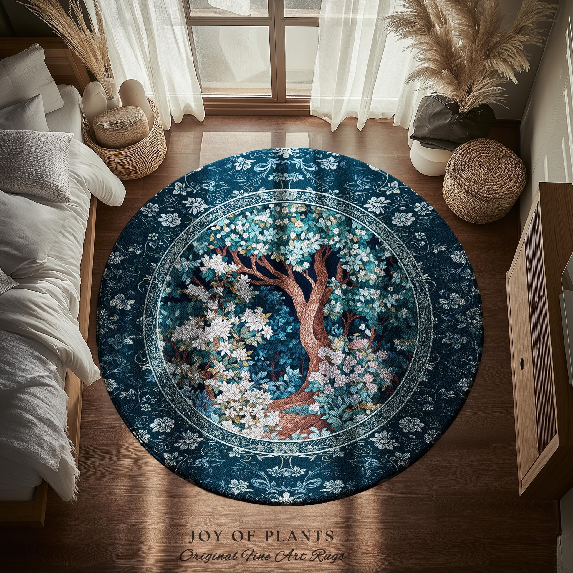 Bohemian Tree Rug Magical Aesthetic | Folklore Room Decor Ethereal Area Rug Nature Inspired Woodland Magic Wildflower Fairy Inspired Bedroom