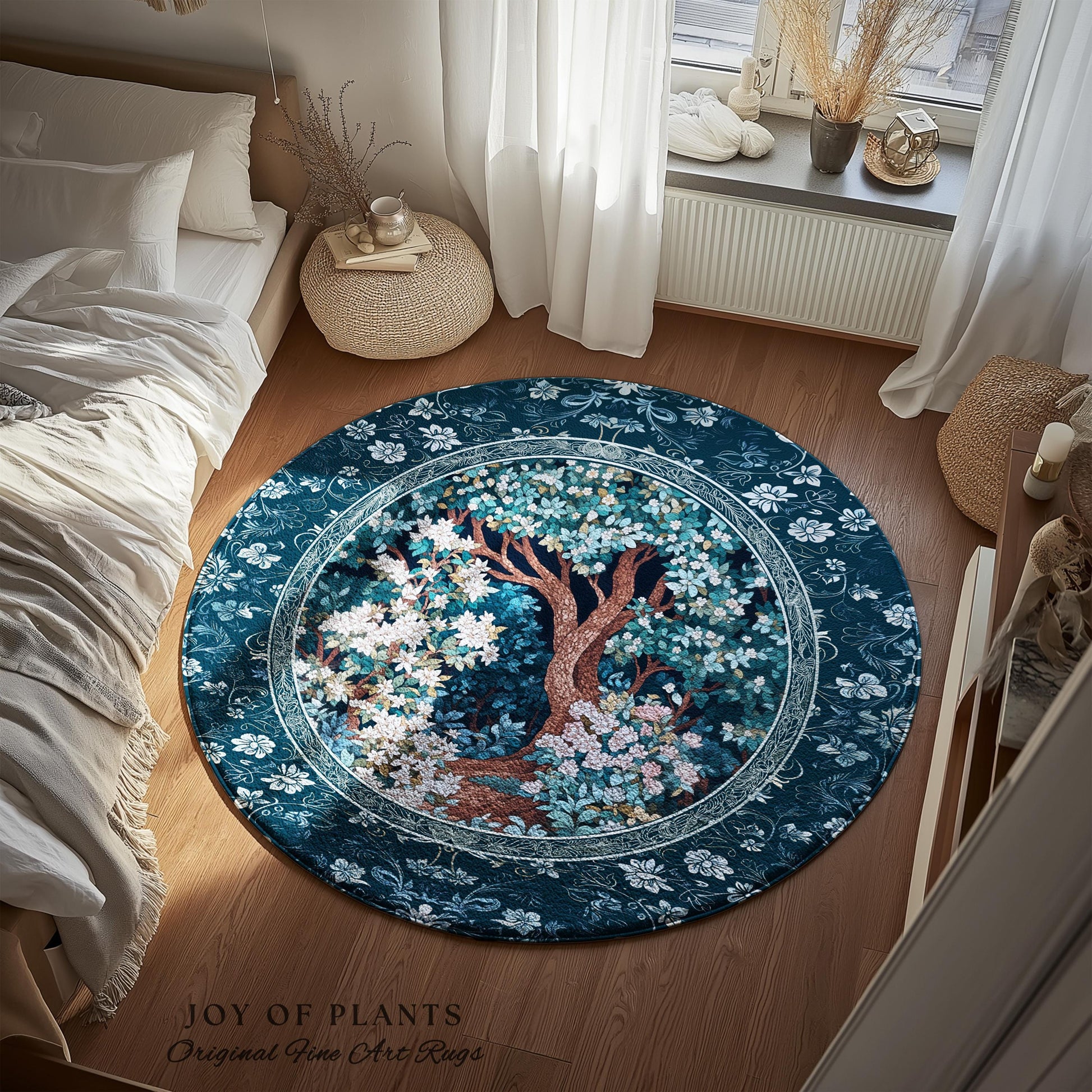 Bohemian Tree Rug Magical Aesthetic | Folklore Room Decor Ethereal Area Rug Nature Inspired Woodland Magic Wildflower Fairy Inspired Bedroom