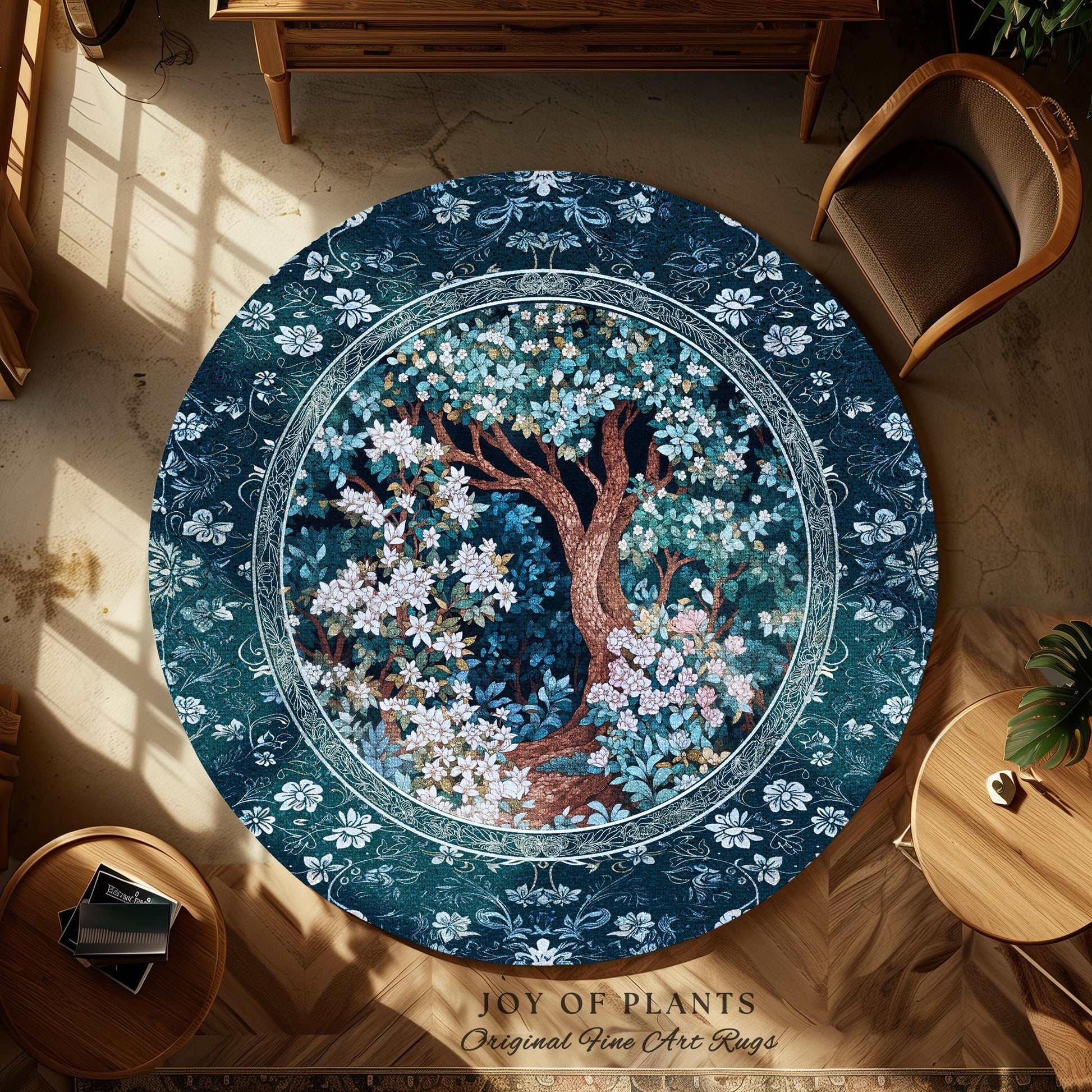 Bohemian Tree Rug Magical Aesthetic | Folklore Room Decor Ethereal Area Rug Nature Inspired Woodland Magic Wildflower Fairy Inspired Bedroom
