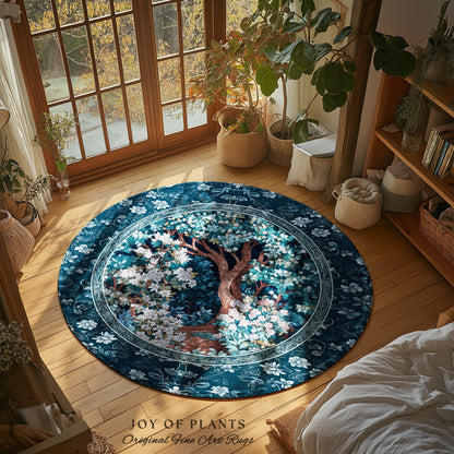 Bohemian Tree Rug Magical Aesthetic | Folklore Room Decor Ethereal Area Rug Nature Inspired Woodland Magic Wildflower Fairy Inspired Bedroom