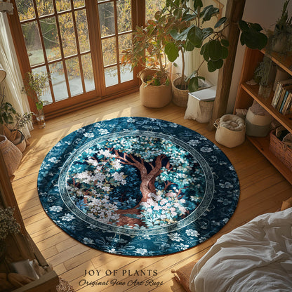 Bohemian Tree Rug Magical Aesthetic | Folklore Room Decor Ethereal Area Rug Nature Inspired Woodland Magic Wildflower Fairy Inspired Bedroom