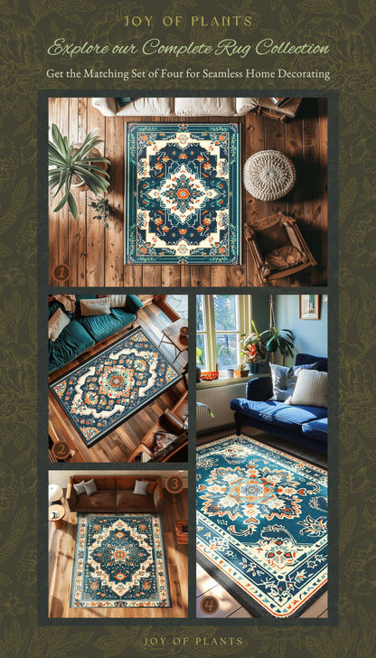 Teal and Orange Ornate Area Rug | Bohemian Room Decor Hippie Aesthetic Multicolor Floor Rug Playful Bedroom Accent Rug Nordic Pastel Style |