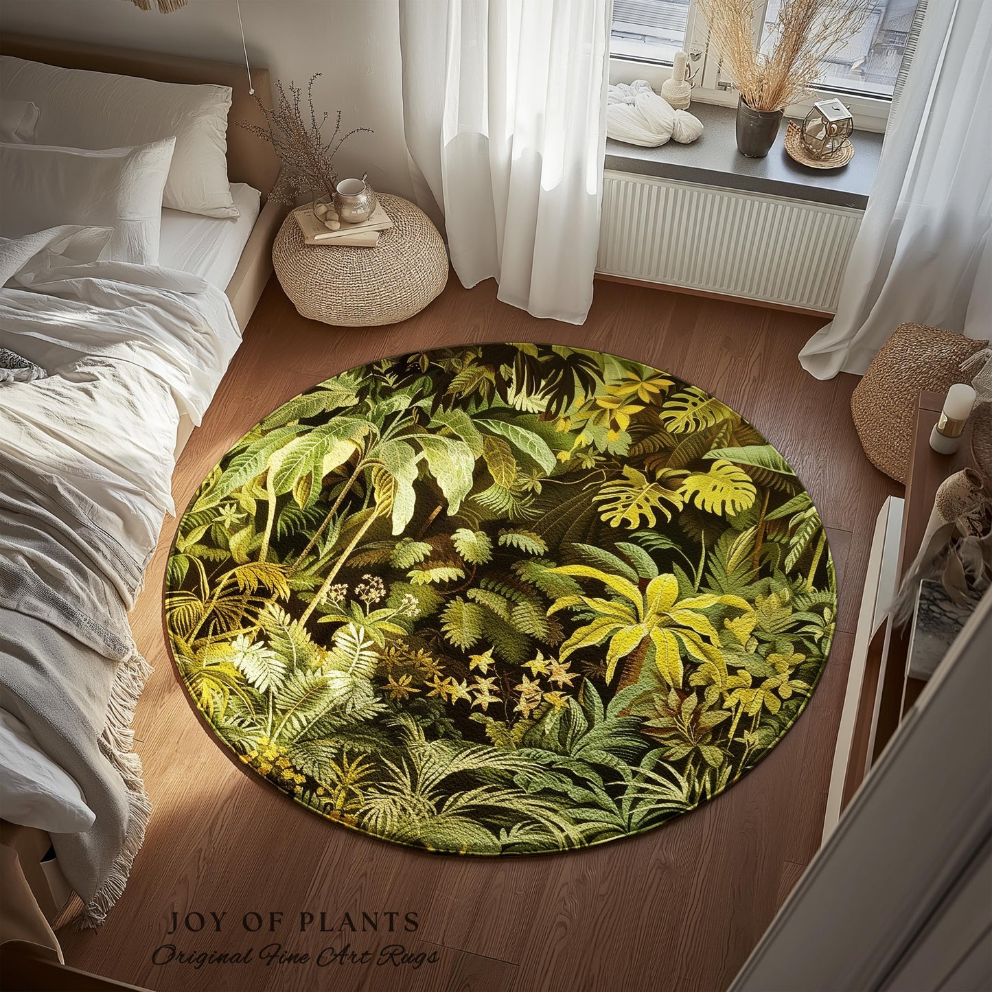 Moody Botanical Jungle Leaves Rug | Eclectic Green Maximalist Bedroom Decor Whimsigoth Vintage Botanical Nature Living Room Forest Theme |