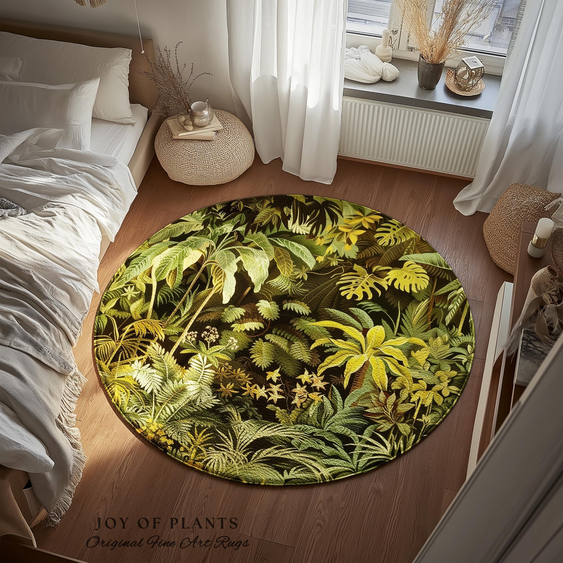 Moody Botanical Jungle Leaves Rug | Eclectic Green Maximalist Bedroom Decor Whimsigoth Vintage Botanical Nature Living Room Forest Theme |