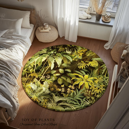 Moody Botanical Jungle Leaves Rug | Eclectic Green Maximalist Bedroom Decor Whimsigoth Vintage Botanical Nature Living Room Forest Theme |