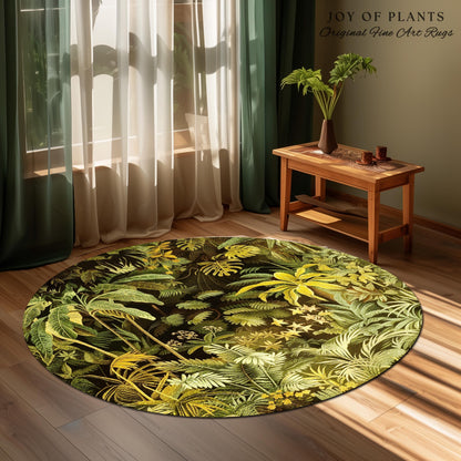 Moody Botanical Jungle Leaves Rug | Eclectic Green Maximalist Bedroom Decor Whimsigoth Vintage Botanical Nature Living Room Forest Theme |