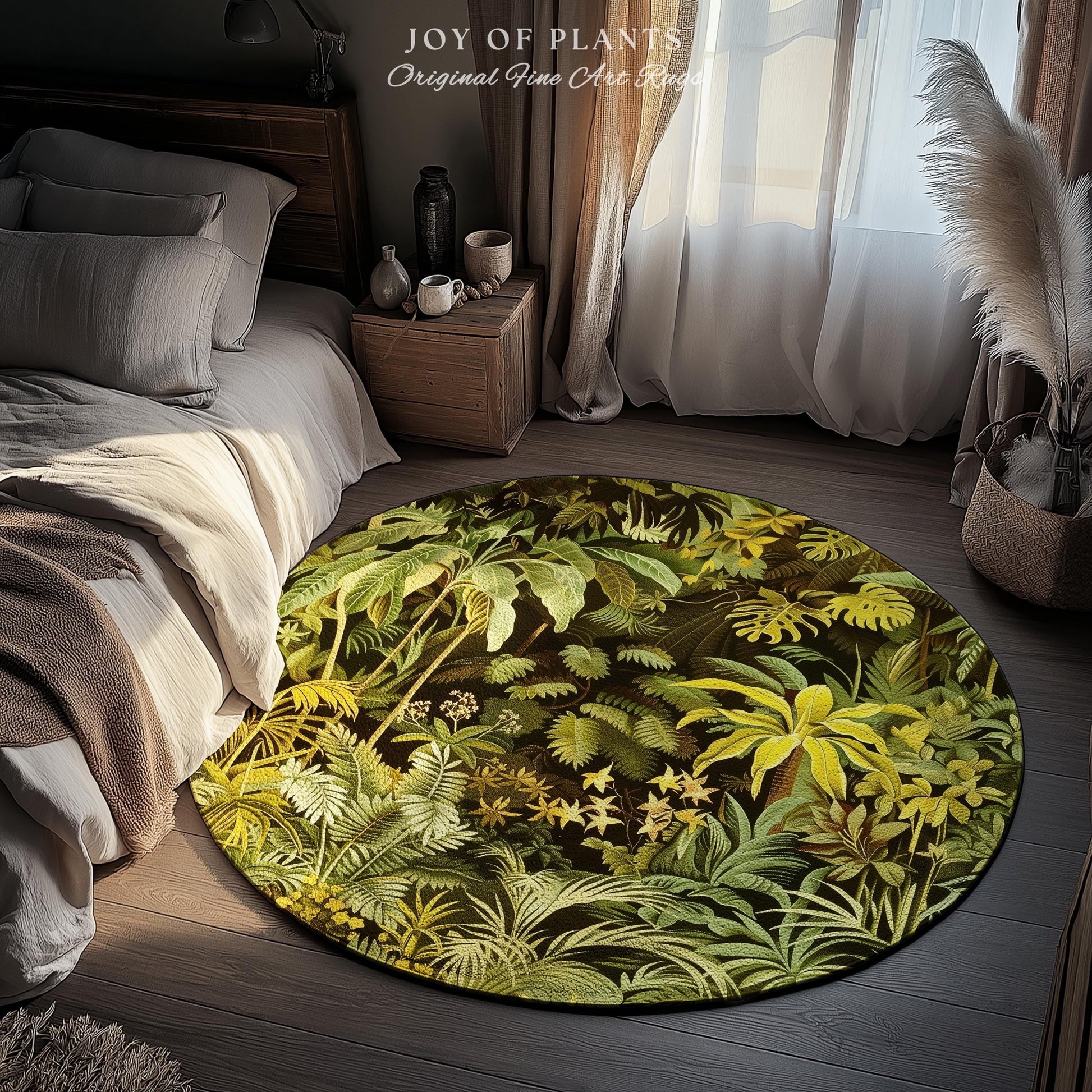 Moody Botanical Jungle Leaves Rug | Eclectic Green Maximalist Bedroom Decor Whimsigoth Vintage Botanical Nature Living Room Forest Theme |
