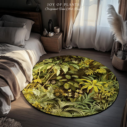Moody Botanical Jungle Leaves Rug | Eclectic Green Maximalist Bedroom Decor Whimsigoth Vintage Botanical Nature Living Room Forest Theme |
