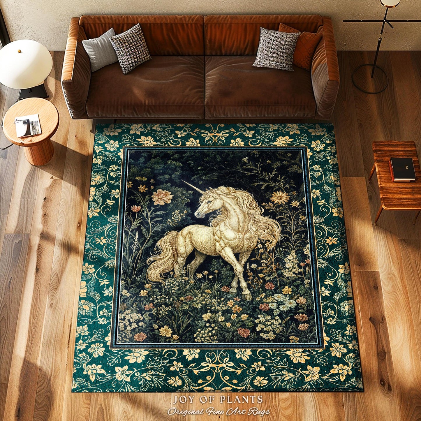 Magic Medieval Unicorn Accent Rug | Woodland Nature Vintage Aesthetic Area Rug Whimsical Bedroom Decor Magic Cottagecore Magical Creatures |