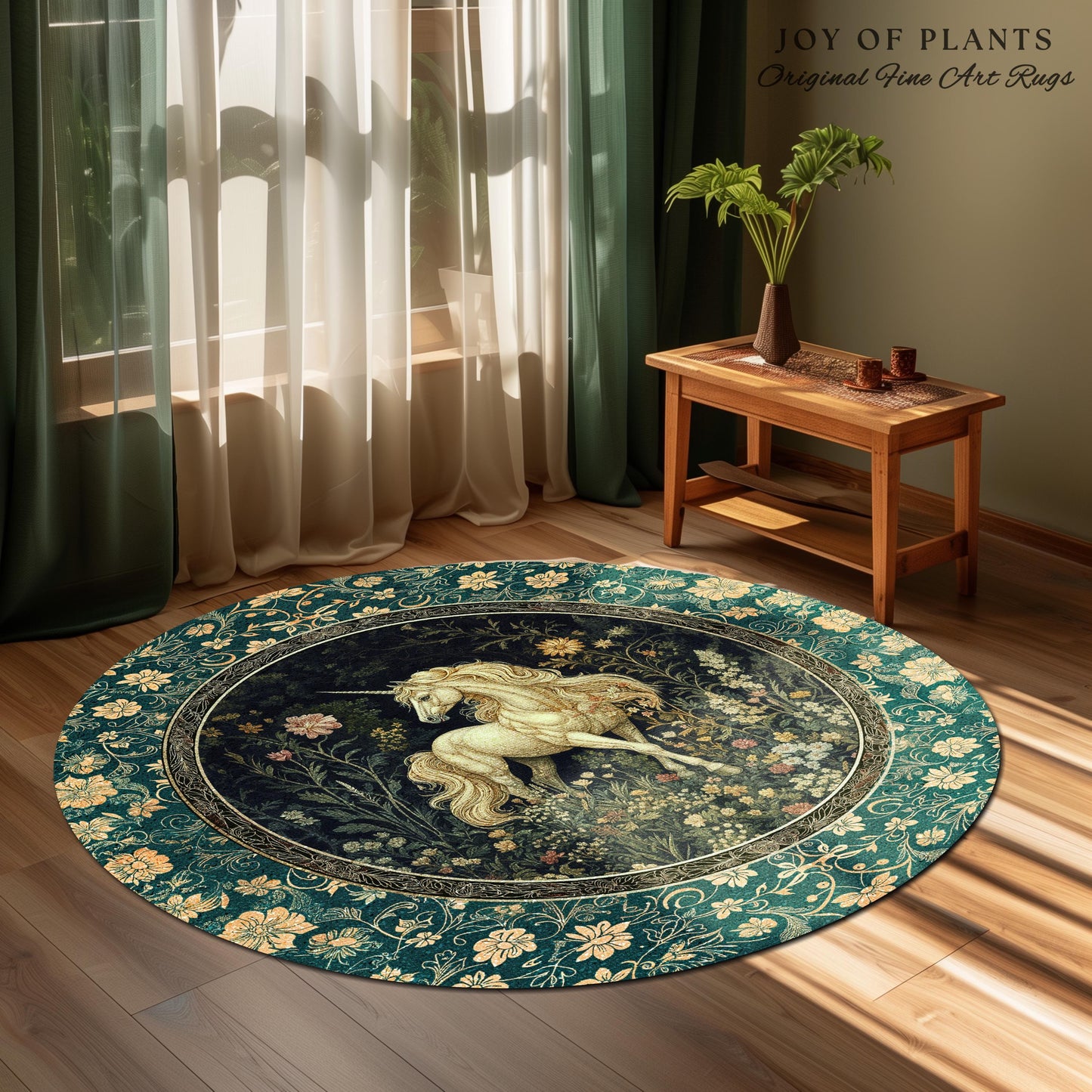 Magic Medieval Unicorn Accent Rug | Woodland Nature Vintage Aesthetic Area Rug Whimsical Bedroom Decor Magic Cottagecore Magical Creatures |