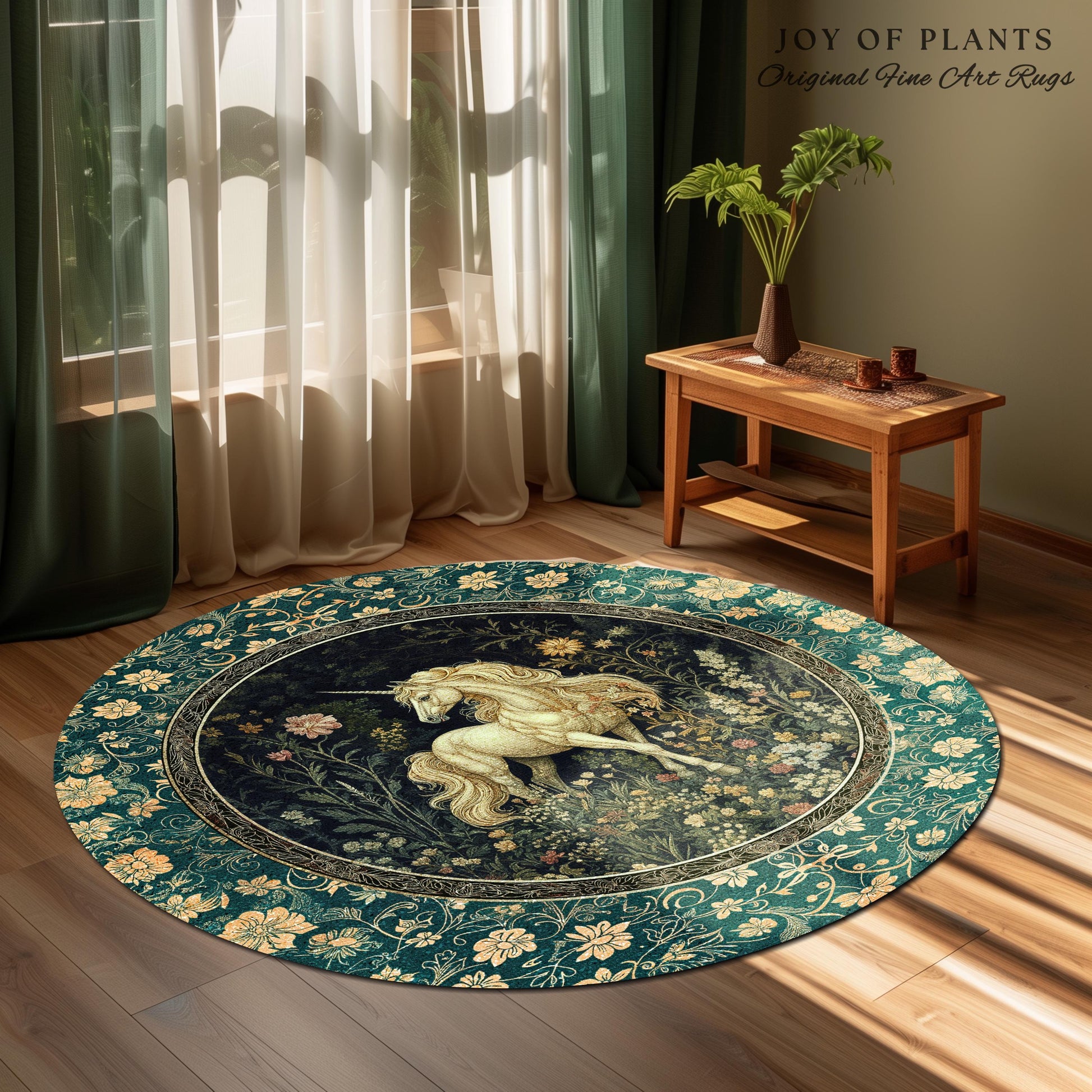 Magic Medieval Unicorn Accent Rug | Woodland Nature Vintage Aesthetic Area Rug Whimsical Bedroom Decor Magic Cottagecore Magical Creatures |