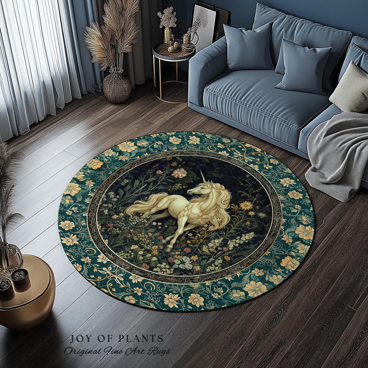 Magic Medieval Unicorn Accent Rug | Woodland Nature Vintage Aesthetic Area Rug Whimsical Bedroom Decor Magic Cottagecore Magical Creatures |
