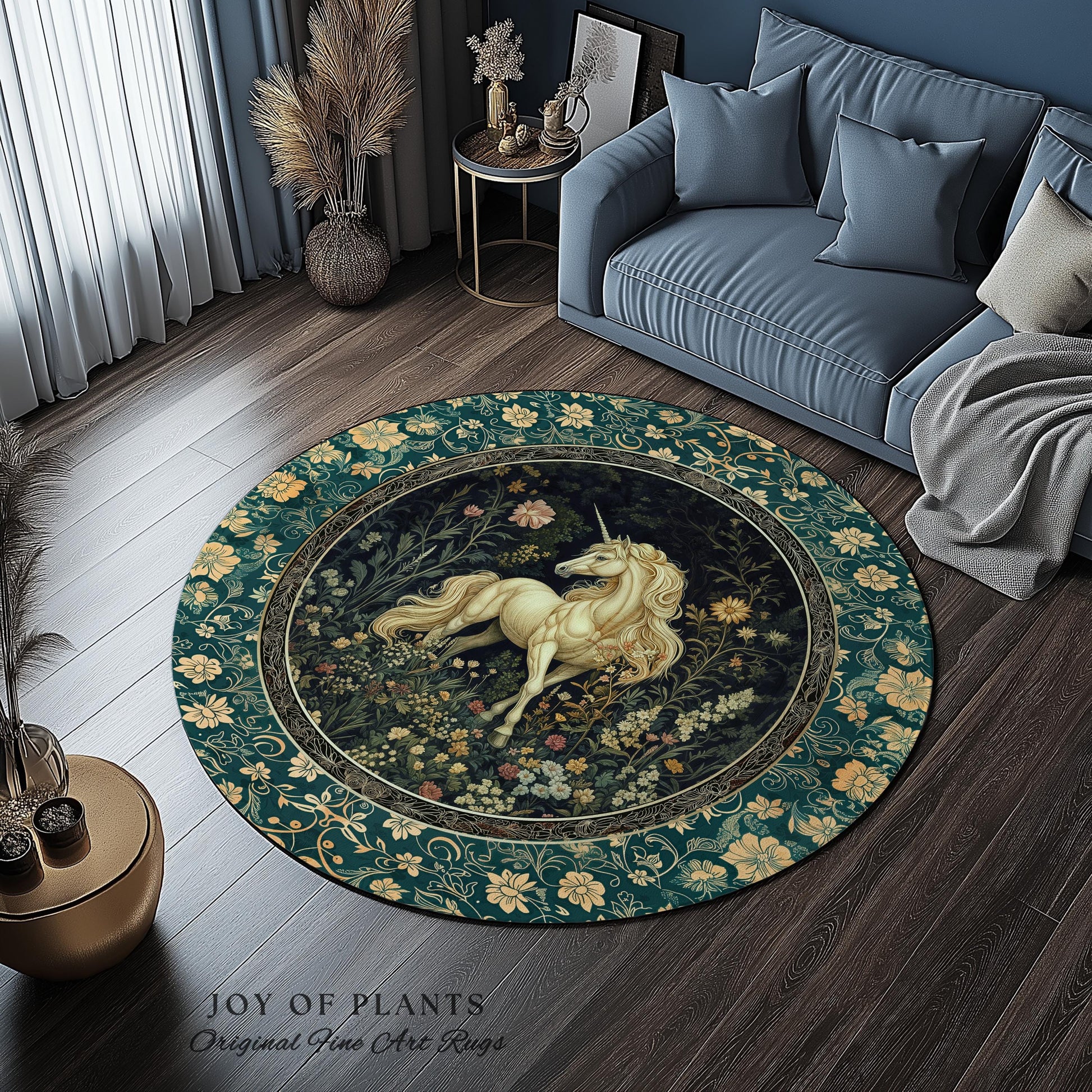 Magic Medieval Unicorn Accent Rug | Woodland Nature Vintage Aesthetic Area Rug Whimsical Bedroom Decor Magic Cottagecore Magical Creatures |