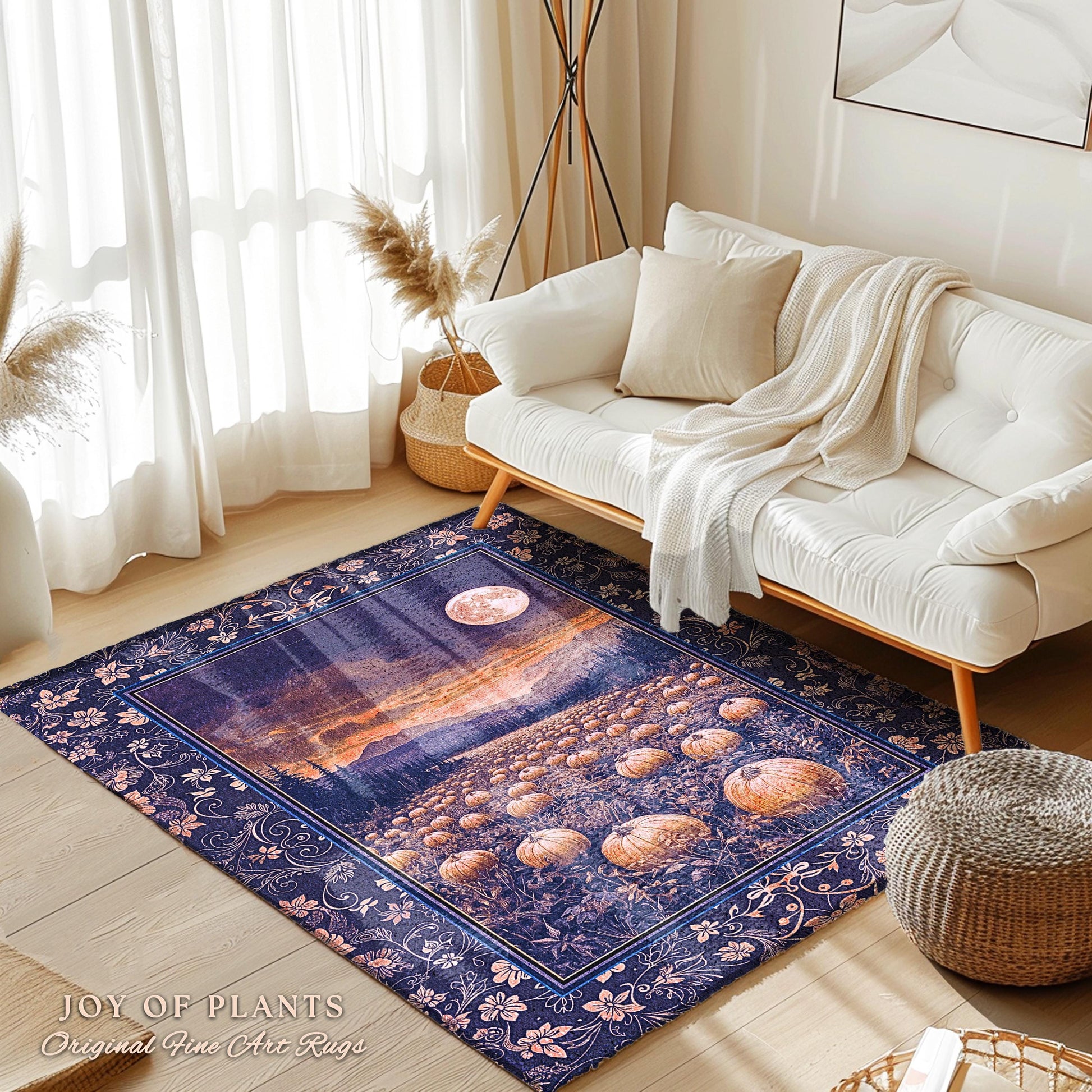 Midnight Purple Moonlit Autumn Rug | Cozy Pumpkin Decor Rustic Halloween Aesthetic Whimsigoth Dark Academia Fall Vibes Witchy Room Accent |