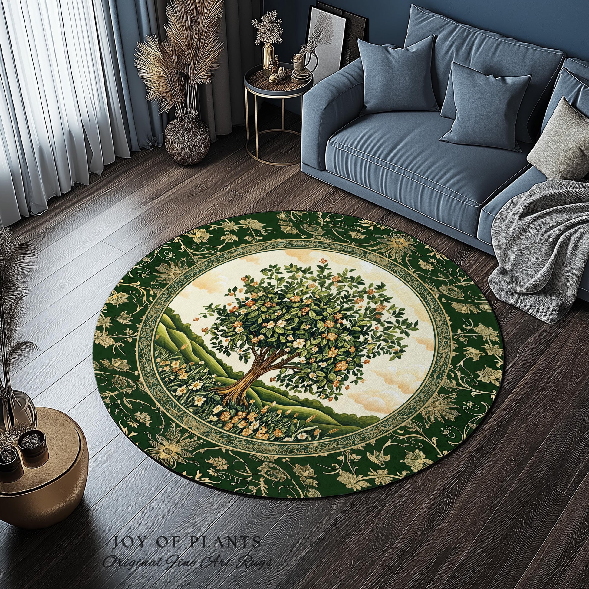 Emerald Green Floral Tree of Life Rug | Botanical Forestcore Folklore Vintage Floral Enchanted Cozy Cottagecore Whimsical Natural Aesthetic