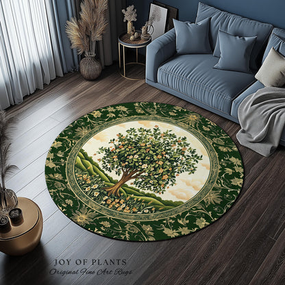Emerald Green Floral Tree of Life Rug | Botanical Forestcore Folklore Vintage Floral Enchanted Cozy Cottagecore Whimsical Natural Aesthetic