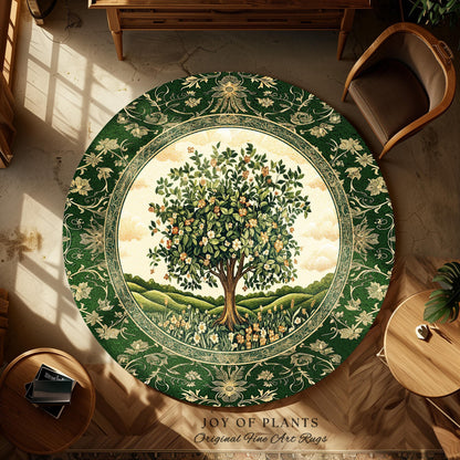 Emerald Green Floral Tree of Life Rug | Botanical Forestcore Folklore Vintage Floral Enchanted Cozy Cottagecore Whimsical Natural Aesthetic