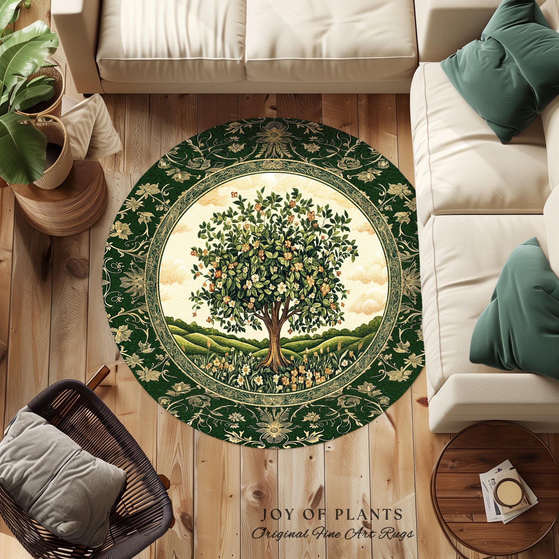 Emerald Green Floral Tree of Life Rug | Botanical Forestcore Folklore Vintage Floral Enchanted Cozy Cottagecore Whimsical Natural Aesthetic