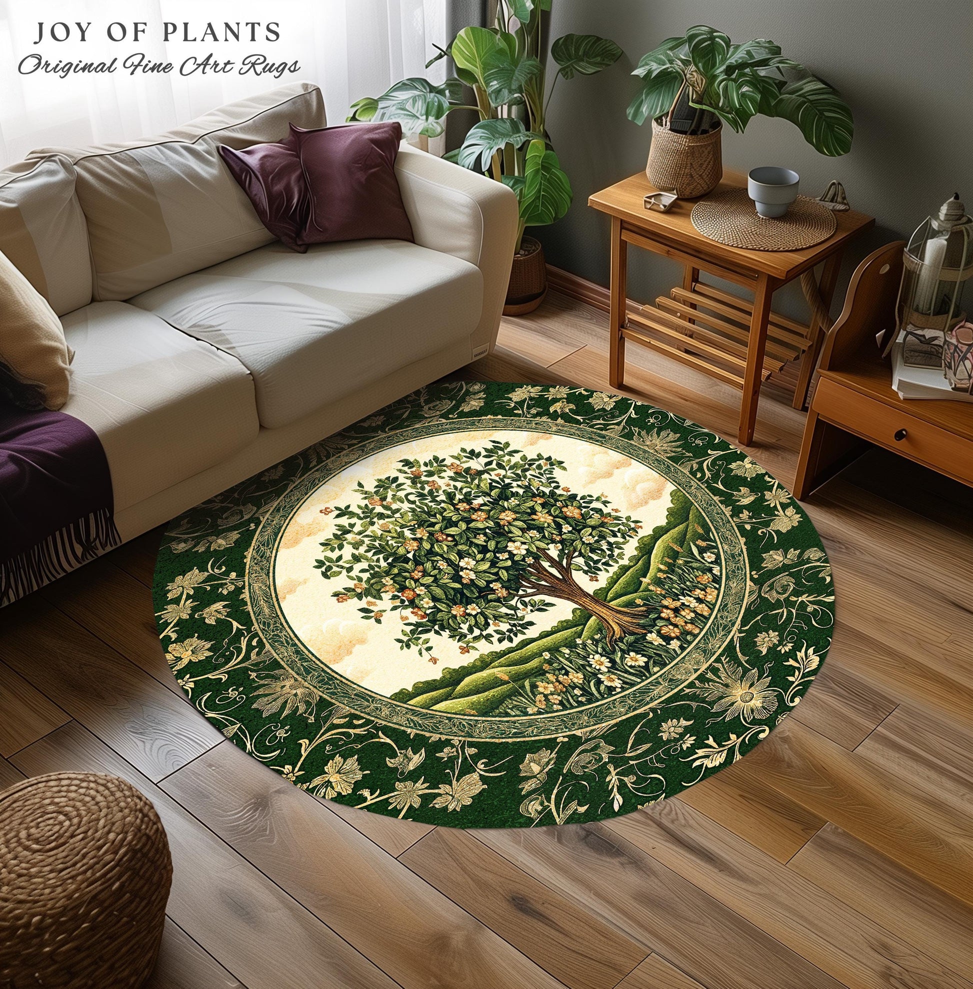 Emerald Green Floral Tree of Life Rug | Botanical Forestcore Folklore Vintage Floral Enchanted Cozy Cottagecore Whimsical Natural Aesthetic