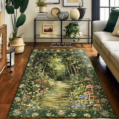Natural Plants Ethereal Folklore Area Rug | Woodland Fairy Inspired Nature Lover Bedroom Cozy Earthy Bedroom Decor Mystical Floral Landscape