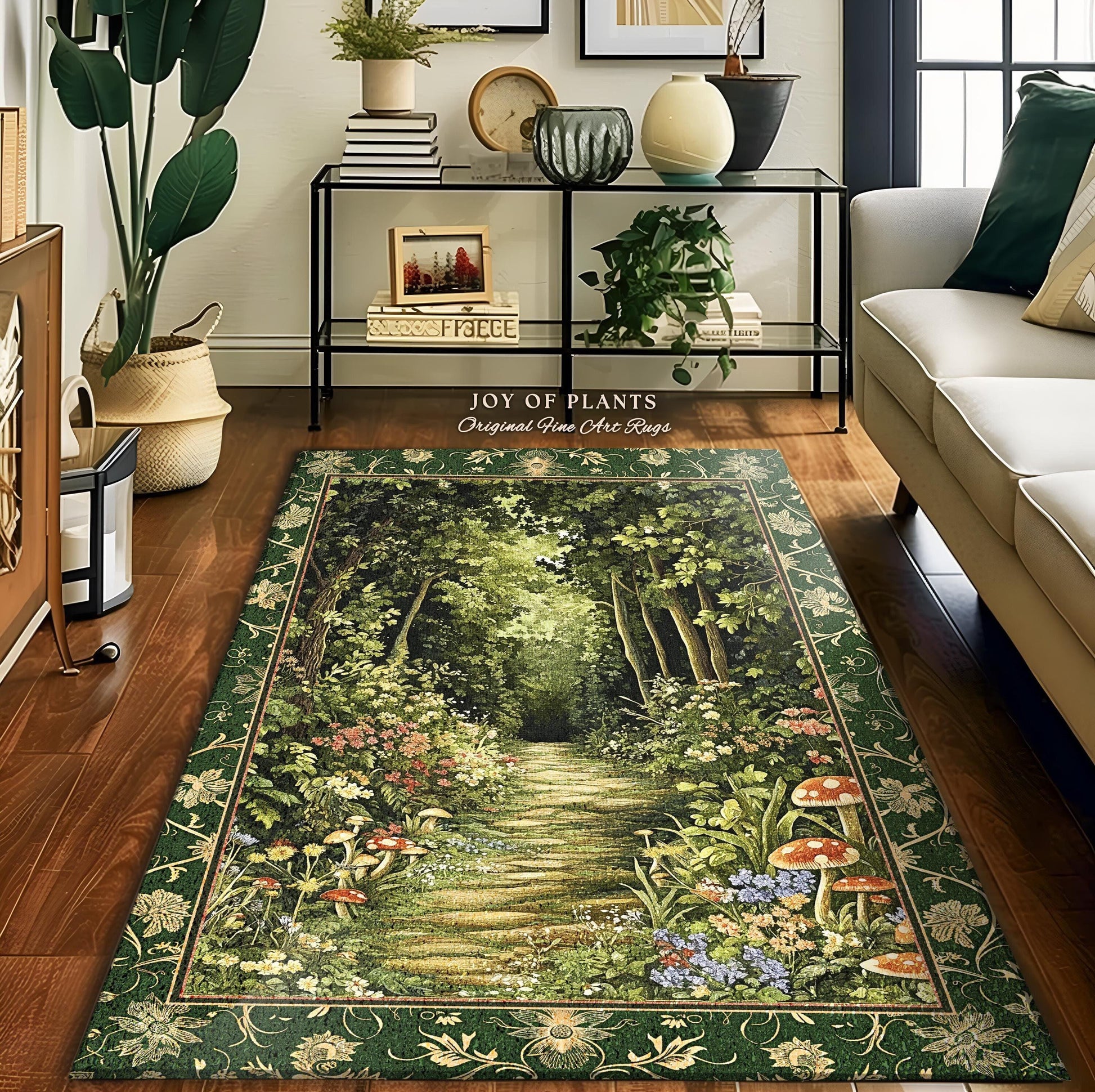 Natural Plants Ethereal Folklore Area Rug | Woodland Fairy Inspired Nature Lover Bedroom Cozy Earthy Bedroom Decor Mystical Floral Landscape