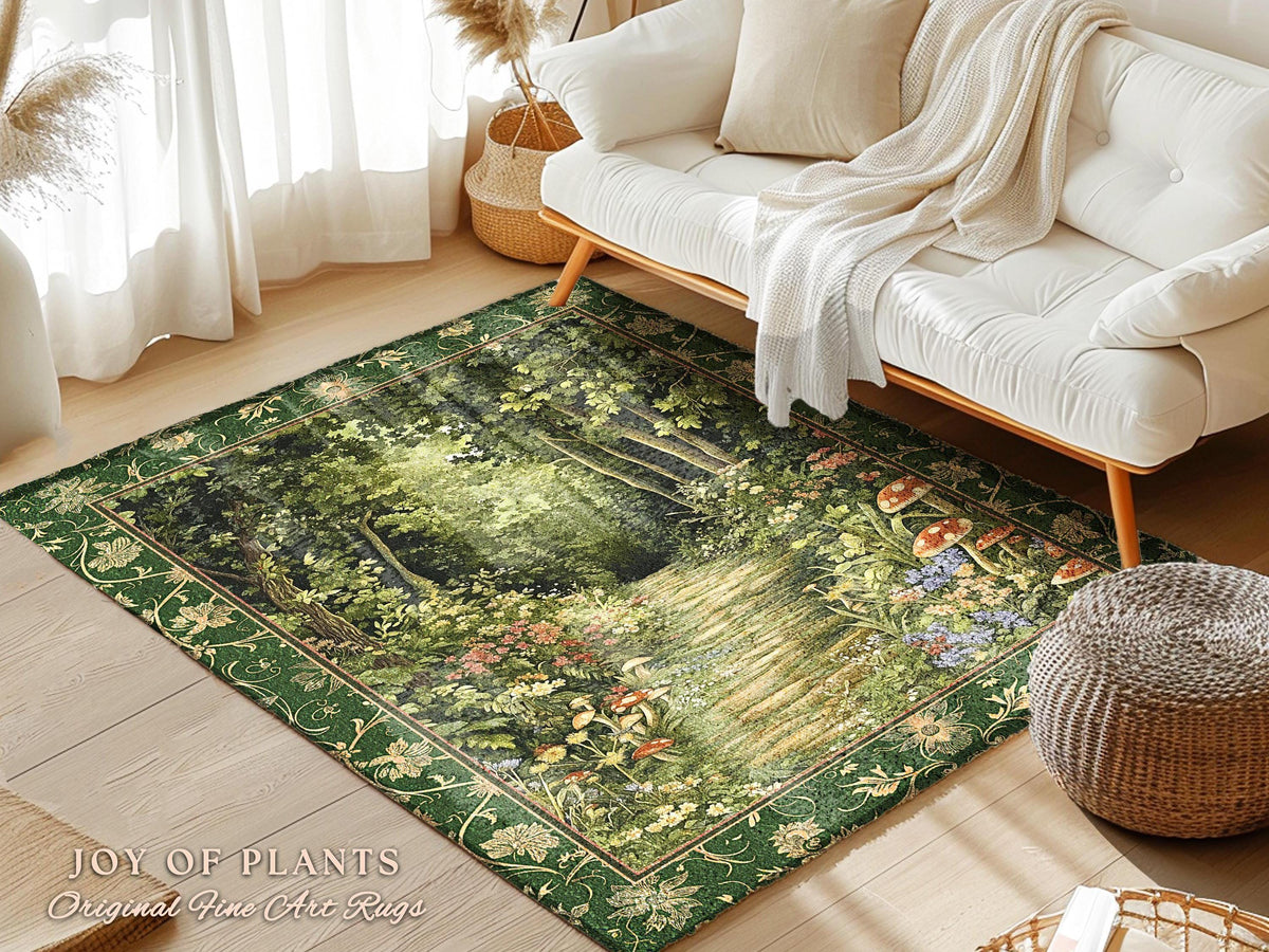 Natural Plants Ethereal Folklore Area Rug | Woodland Fairy Inspired Nature Lover Bedroom Cozy Earthy Bedroom Decor Mystical Floral Landscape