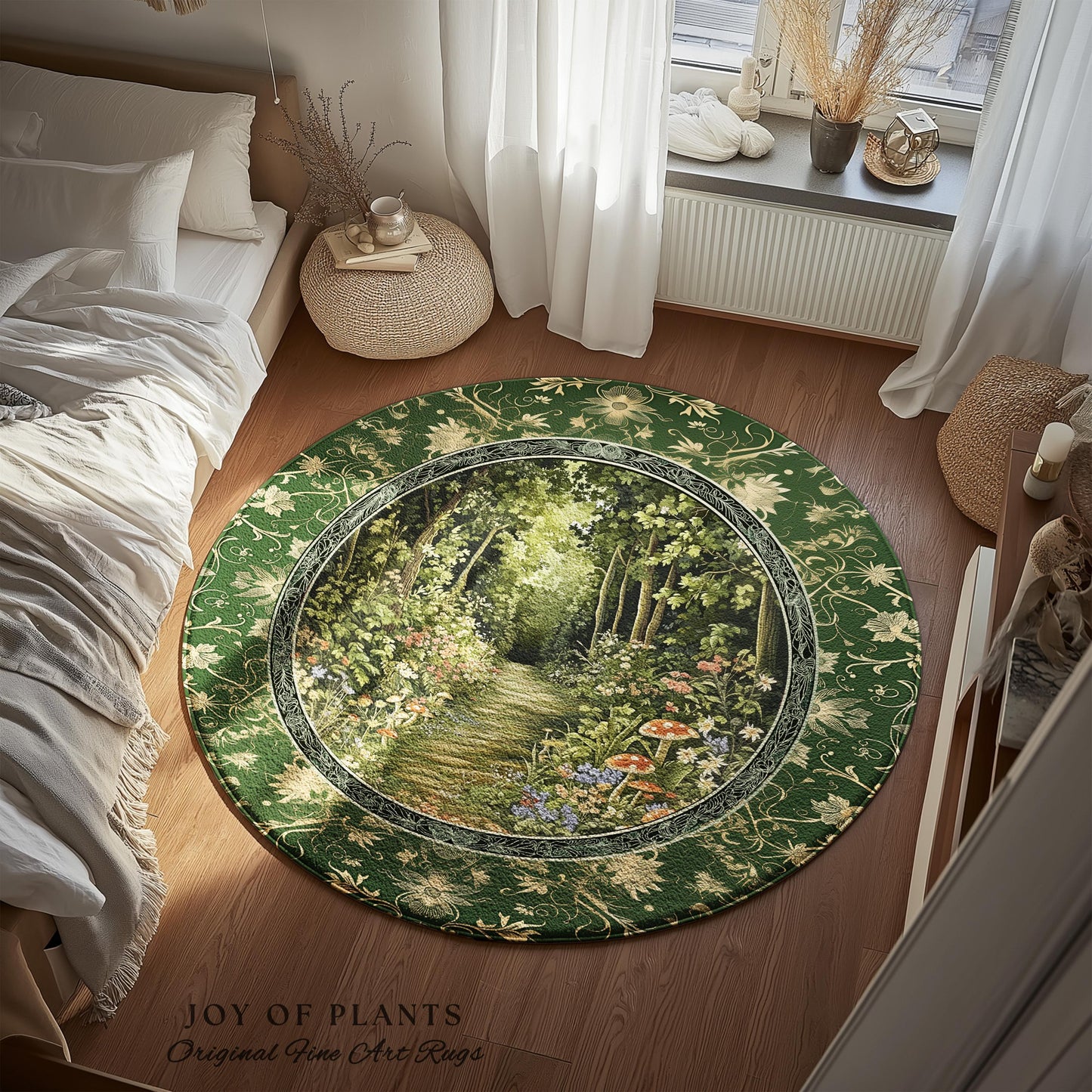 Natural Plants Ethereal Folklore Area Rug | Woodland Fairy Inspired Nature Lover Bedroom Cozy Earthy Bedroom Decor Mystical Floral Landscape