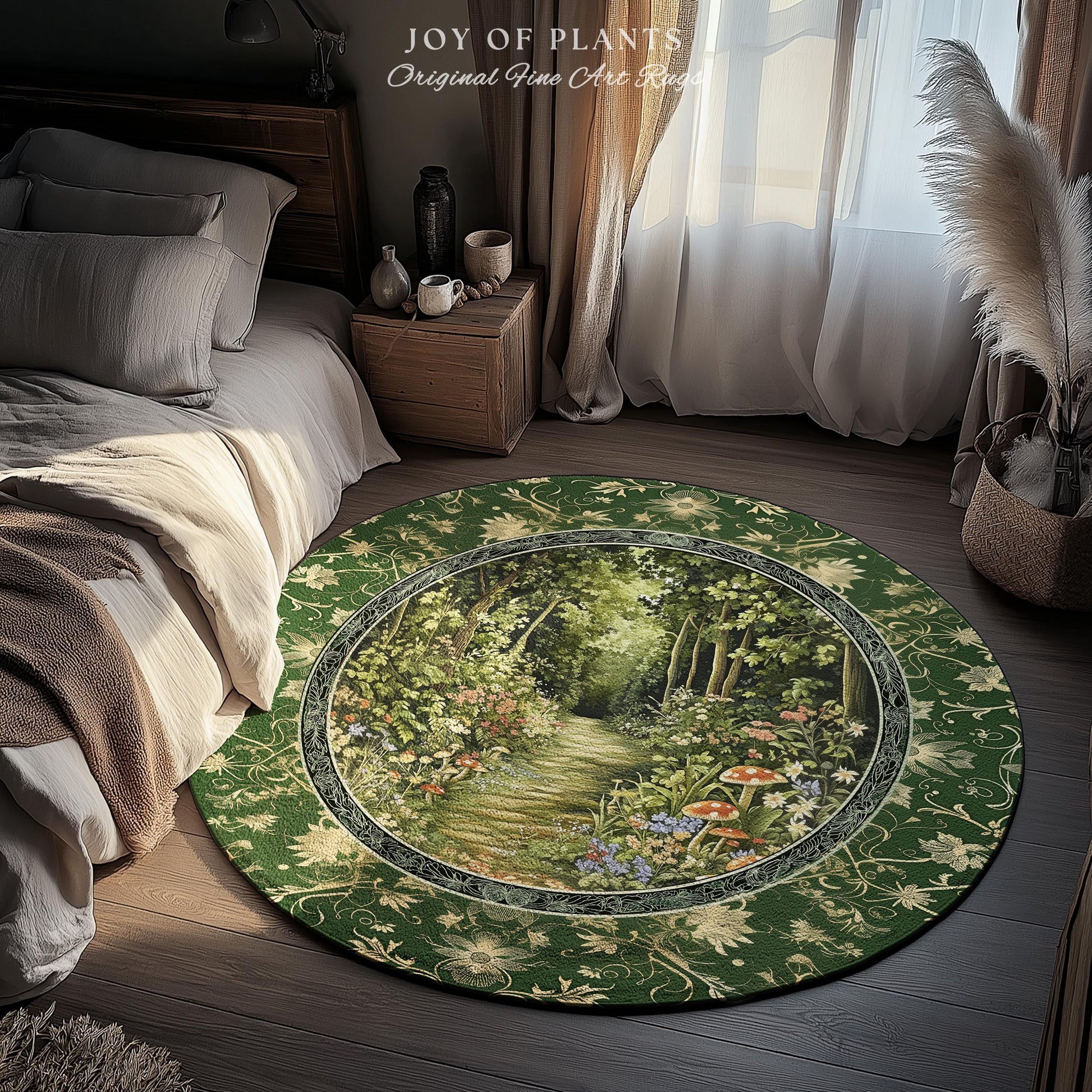 Natural Plants Ethereal Folklore Area Rug | Woodland Fairy Inspired Nature Lover Bedroom Cozy Earthy Bedroom Decor Mystical Floral Landscape