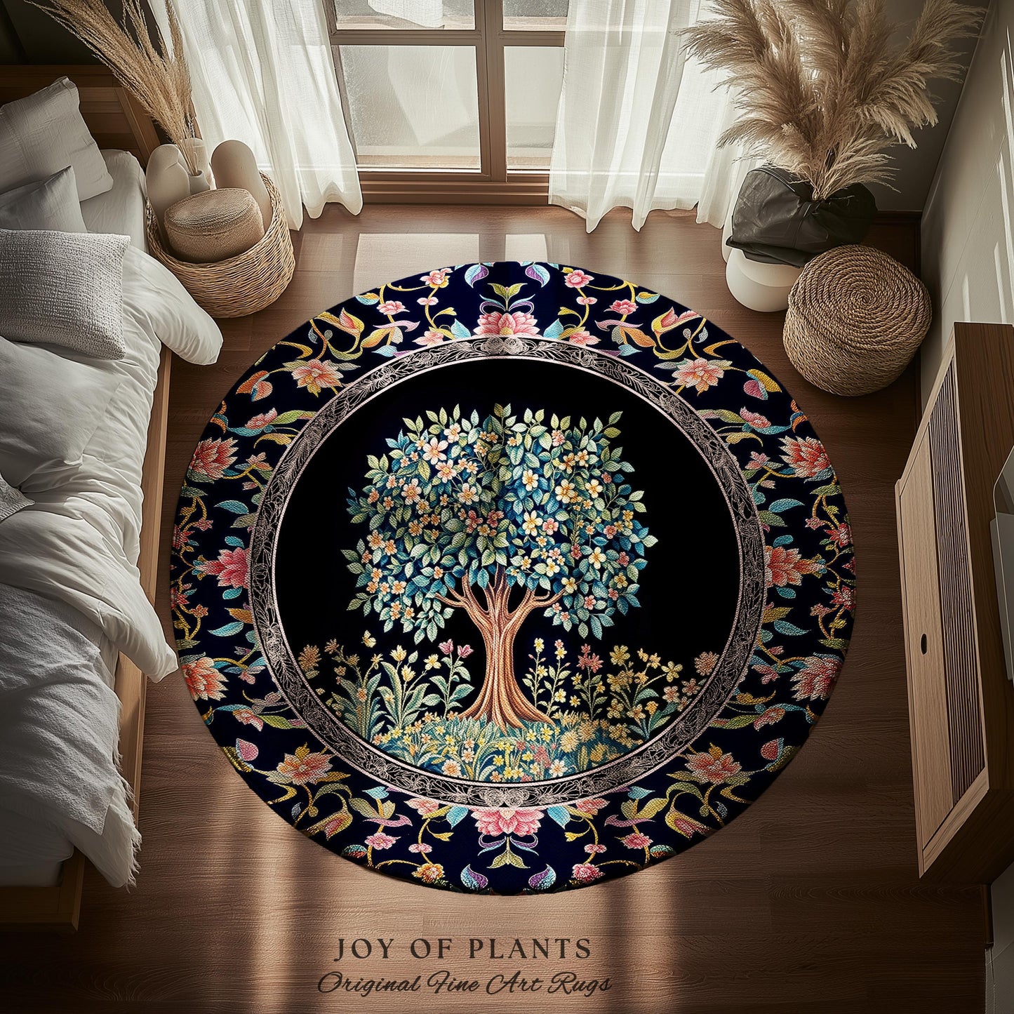 Eclectic Whimsy Tree of Life Accent Rug | Colorful Bedroom Forest Fairy Cottagecore Garden Folklore Floral Enchanted Area Rug Gothic Pastel