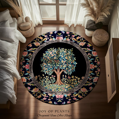 Eclectic Whimsy Tree of Life Accent Rug | Colorful Bedroom Forest Fairy Cottagecore Garden Folklore Floral Enchanted Area Rug Gothic Pastel