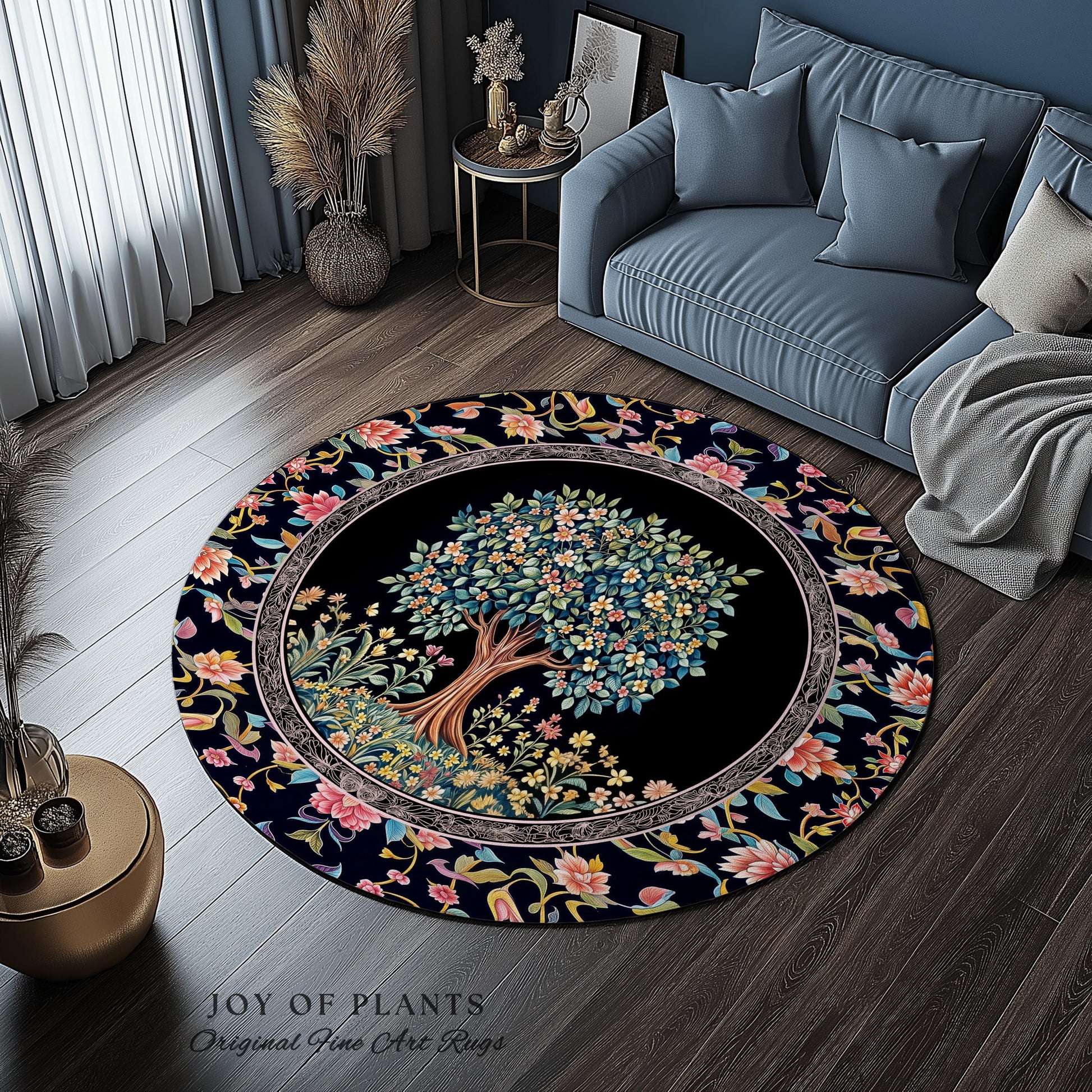 Eclectic Whimsy Tree of Life Accent Rug | Colorful Bedroom Forest Fairy Cottagecore Garden Folklore Floral Enchanted Area Rug Gothic Pastel