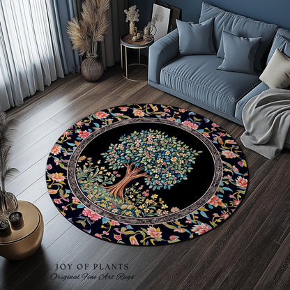 Eclectic Whimsy Tree of Life Accent Rug | Colorful Bedroom Forest Fairy Cottagecore Garden Folklore Floral Enchanted Area Rug Gothic Pastel