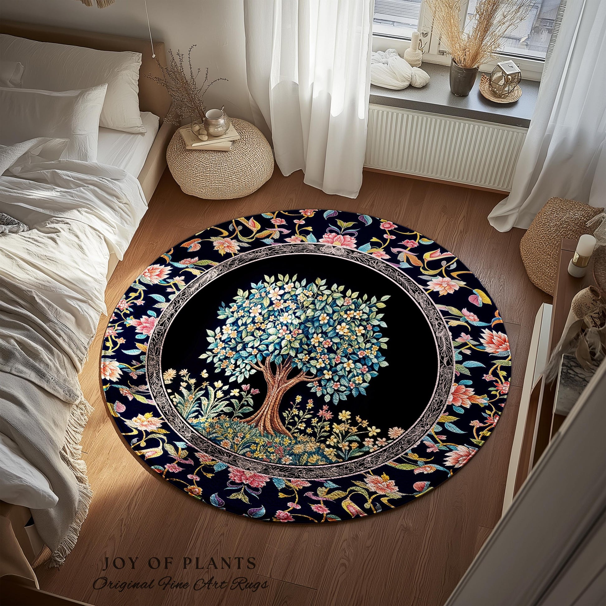 Eclectic Whimsy Tree of Life Accent Rug | Colorful Bedroom Forest Fairy Cottagecore Garden Folklore Floral Enchanted Area Rug Gothic Pastel