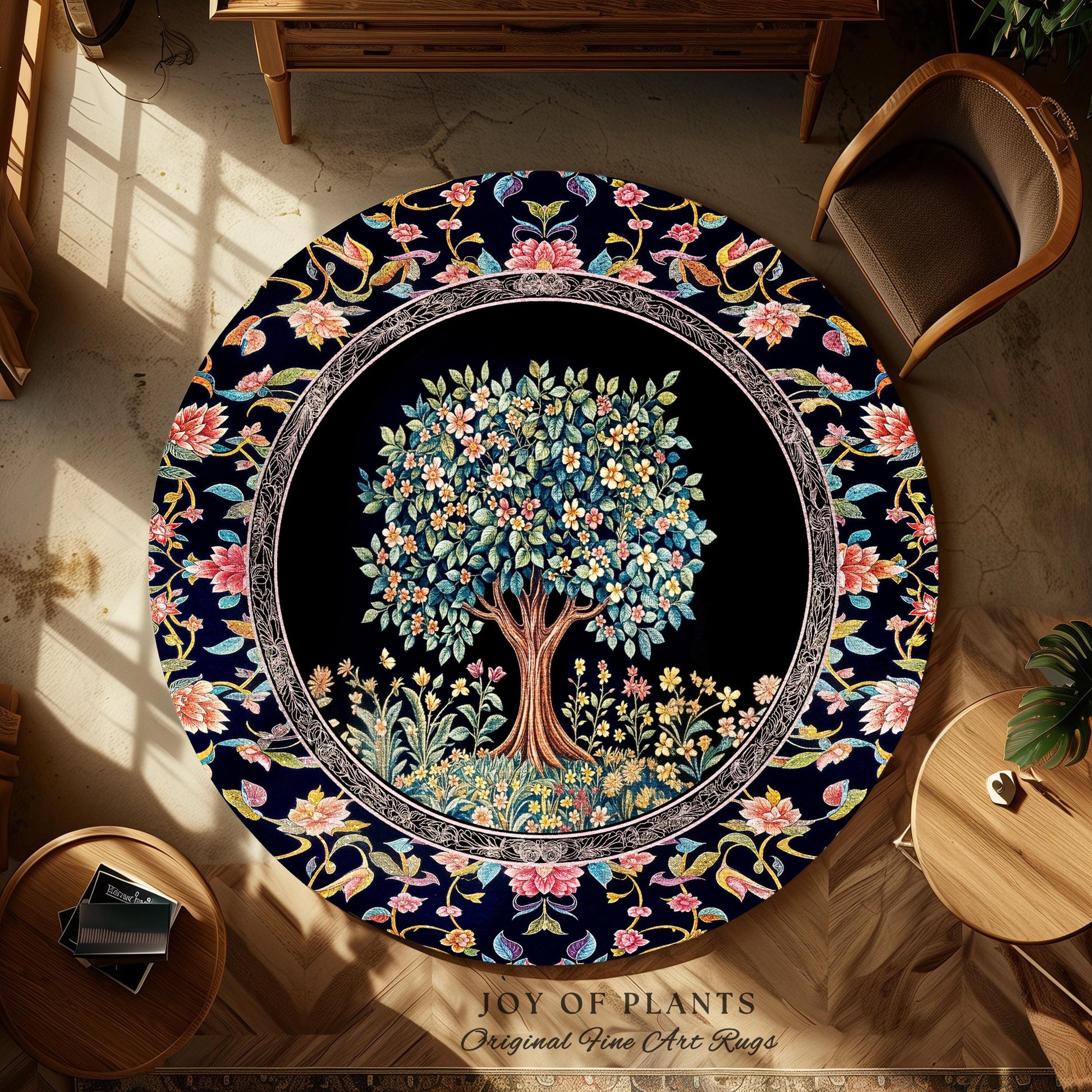 Eclectic Whimsy Tree of Life Accent Rug | Colorful Bedroom Forest Fairy Cottagecore Garden Folklore Floral Enchanted Area Rug Gothic Pastel