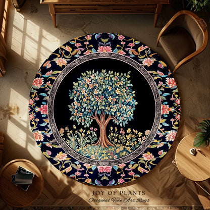 Eclectic Whimsy Tree of Life Accent Rug | Colorful Bedroom Forest Fairy Cottagecore Garden Folklore Floral Enchanted Area Rug Gothic Pastel