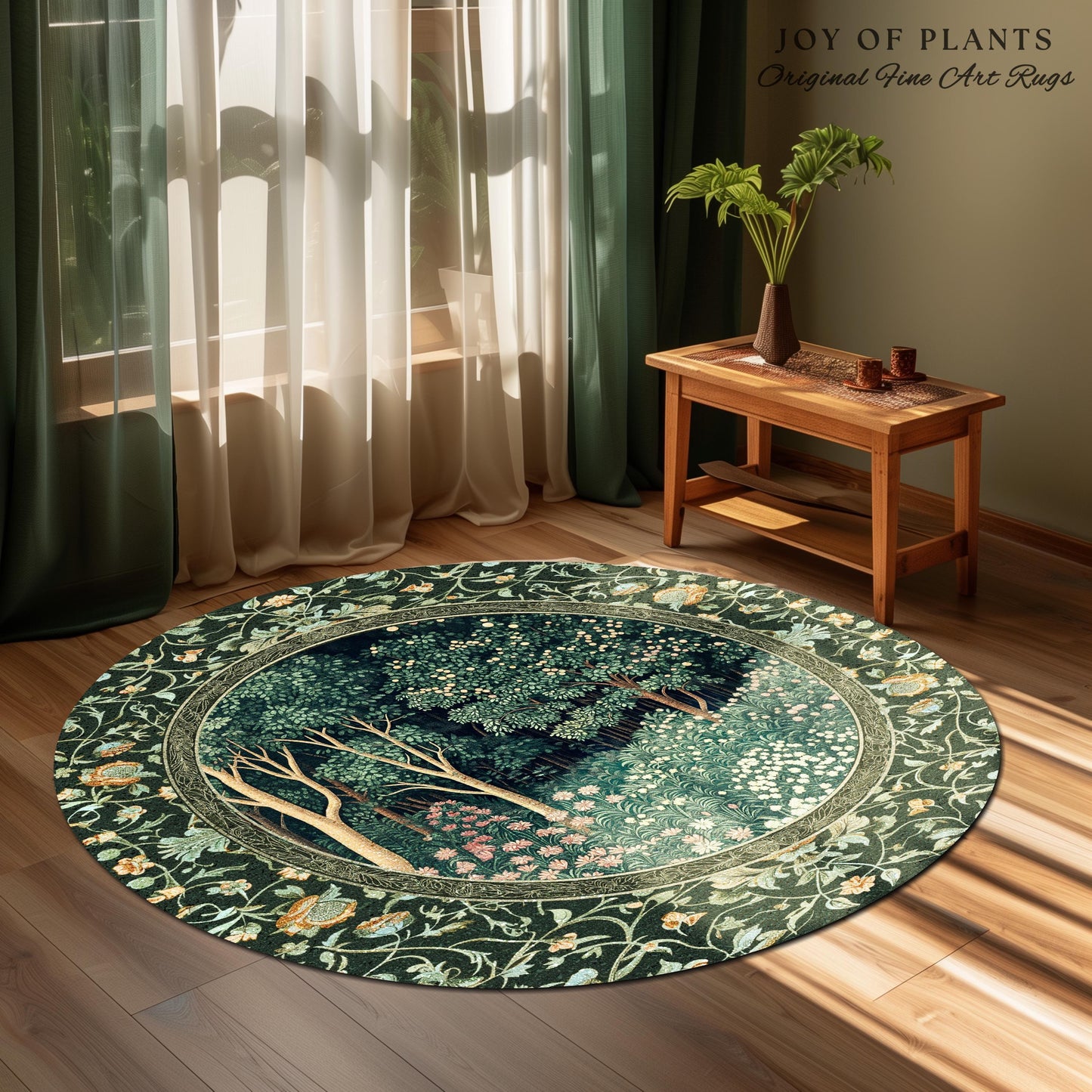 Medieval Forest Botanical Floor Rug | Woodland Botanical Emerald Green Vintage Aesthetic Mystic Book Nook Room Decor Magical Bedroom Theme |
