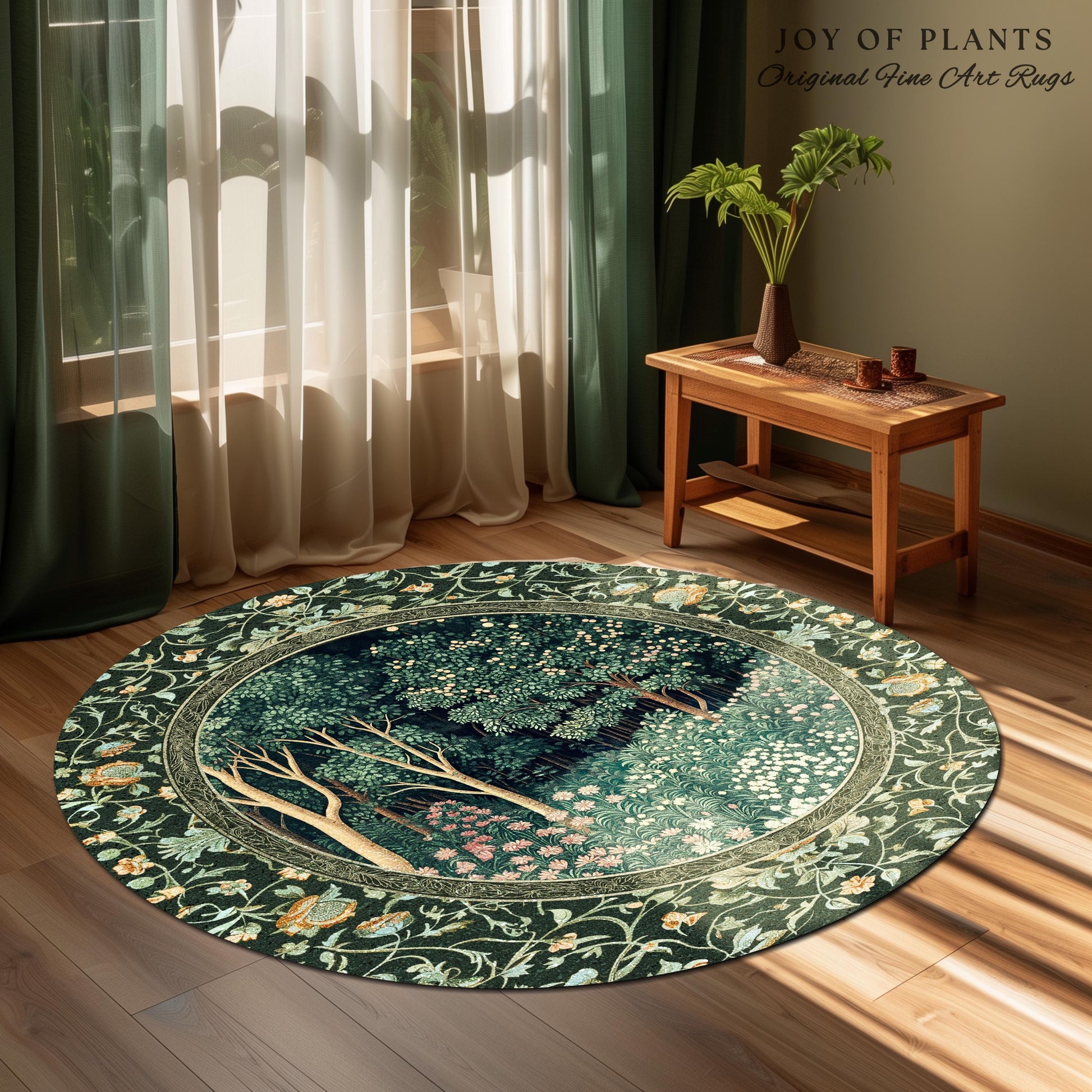 Medieval Forest Botanical Floor Rug | Woodland Botanical Emerald Green Vintage Aesthetic Mystic Book Nook Room Decor Magical Bedroom Theme |