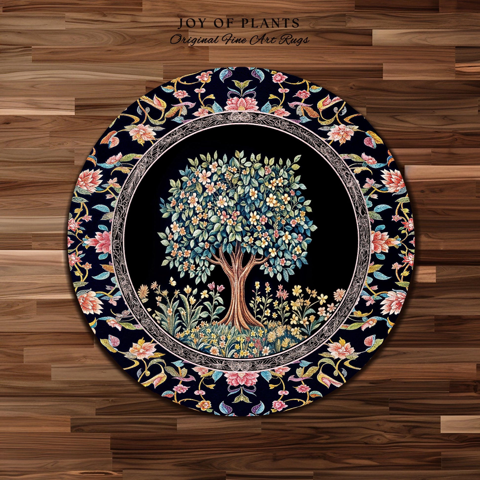 Eclectic Whimsy Tree of Life Accent Rug | Colorful Bedroom Forest Fairy Cottagecore Garden Folklore Floral Enchanted Area Rug Gothic Pastel