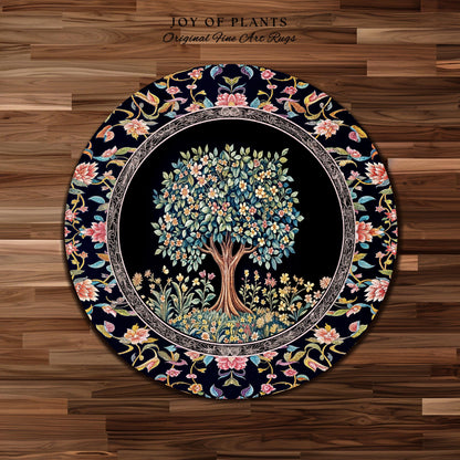 Eclectic Whimsy Tree of Life Accent Rug | Colorful Bedroom Forest Fairy Cottagecore Garden Folklore Floral Enchanted Area Rug Gothic Pastel