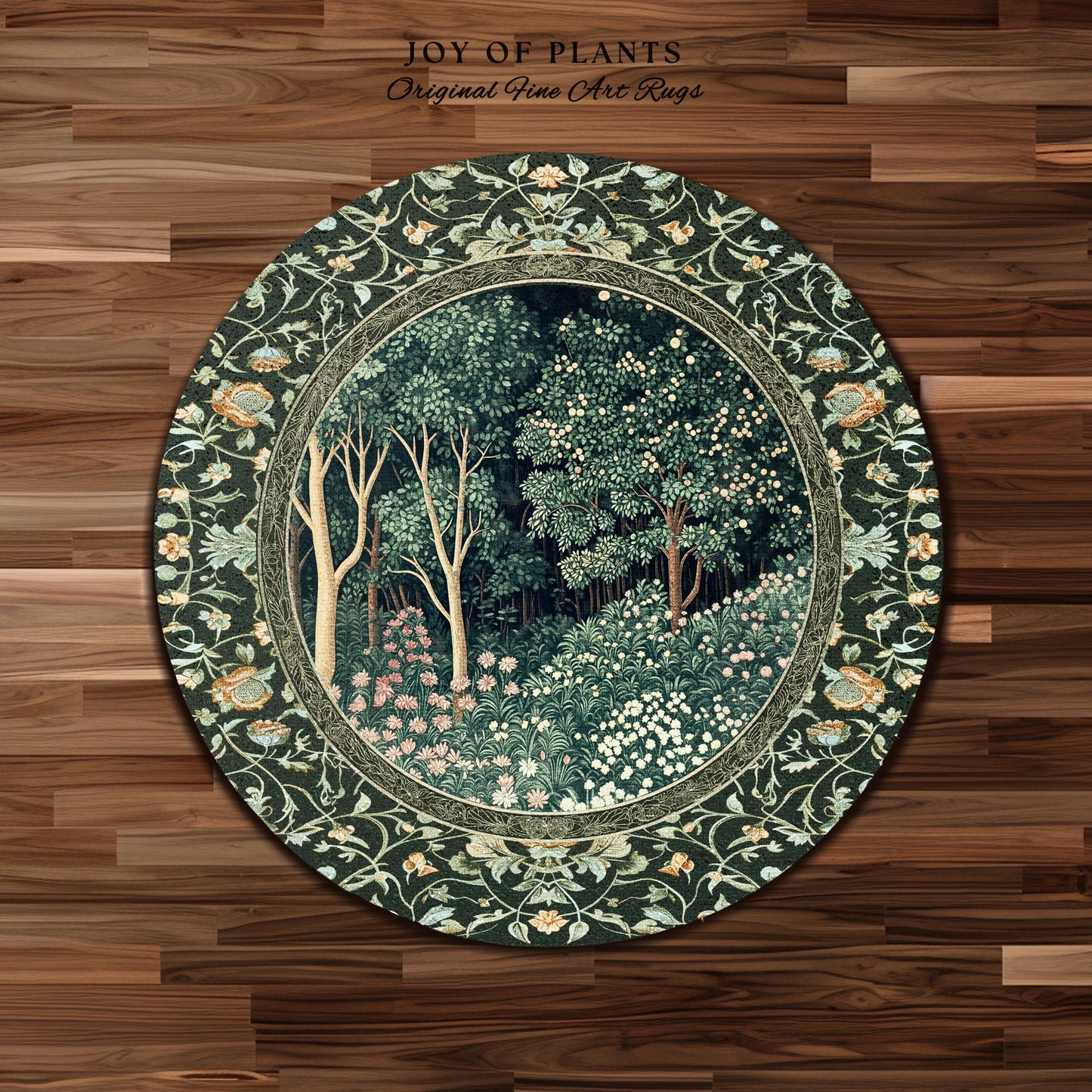 Medieval Forest Botanical Floor Rug | Woodland Botanical Emerald Green Vintage Aesthetic Mystic Book Nook Room Decor Magical Bedroom Theme |