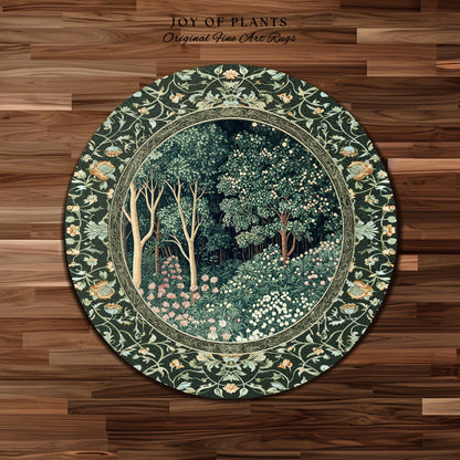 Medieval Forest Botanical Floor Rug | Woodland Botanical Emerald Green Vintage Aesthetic Mystic Book Nook Room Decor Magical Bedroom Theme |