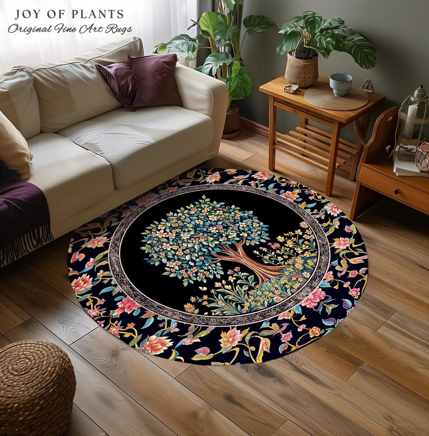 Eclectic Whimsy Tree of Life Accent Rug | Colorful Bedroom Forest Fairy Cottagecore Garden Folklore Floral Enchanted Area Rug Gothic Pastel