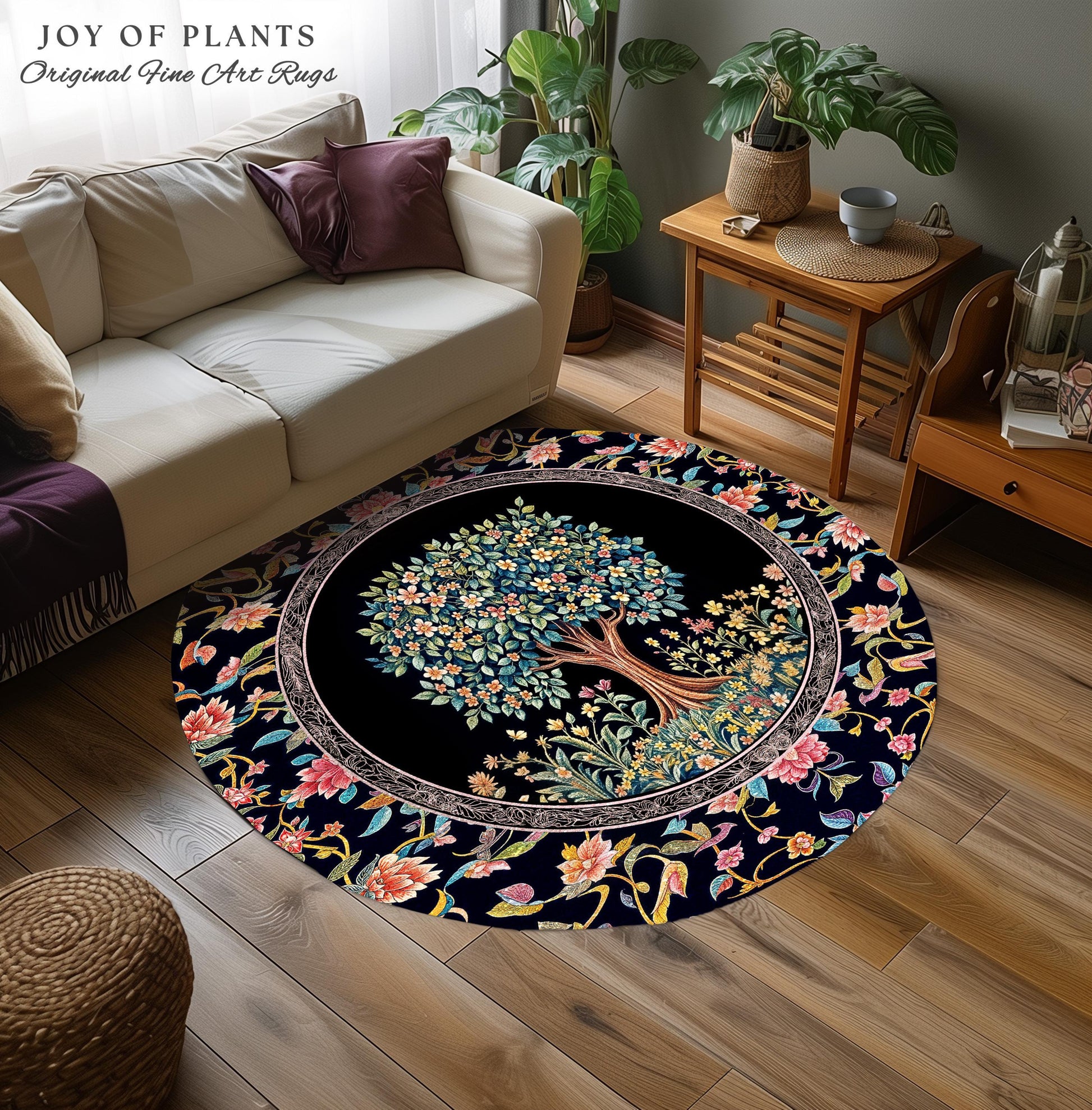 Eclectic Whimsy Tree of Life Accent Rug | Colorful Bedroom Forest Fairy Cottagecore Garden Folklore Floral Enchanted Area Rug Gothic Pastel