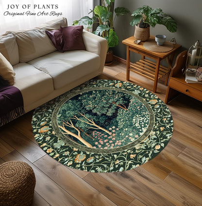 Medieval Forest Botanical Floor Rug | Woodland Botanical Emerald Green Vintage Aesthetic Mystic Book Nook Room Decor Magical Bedroom Theme |