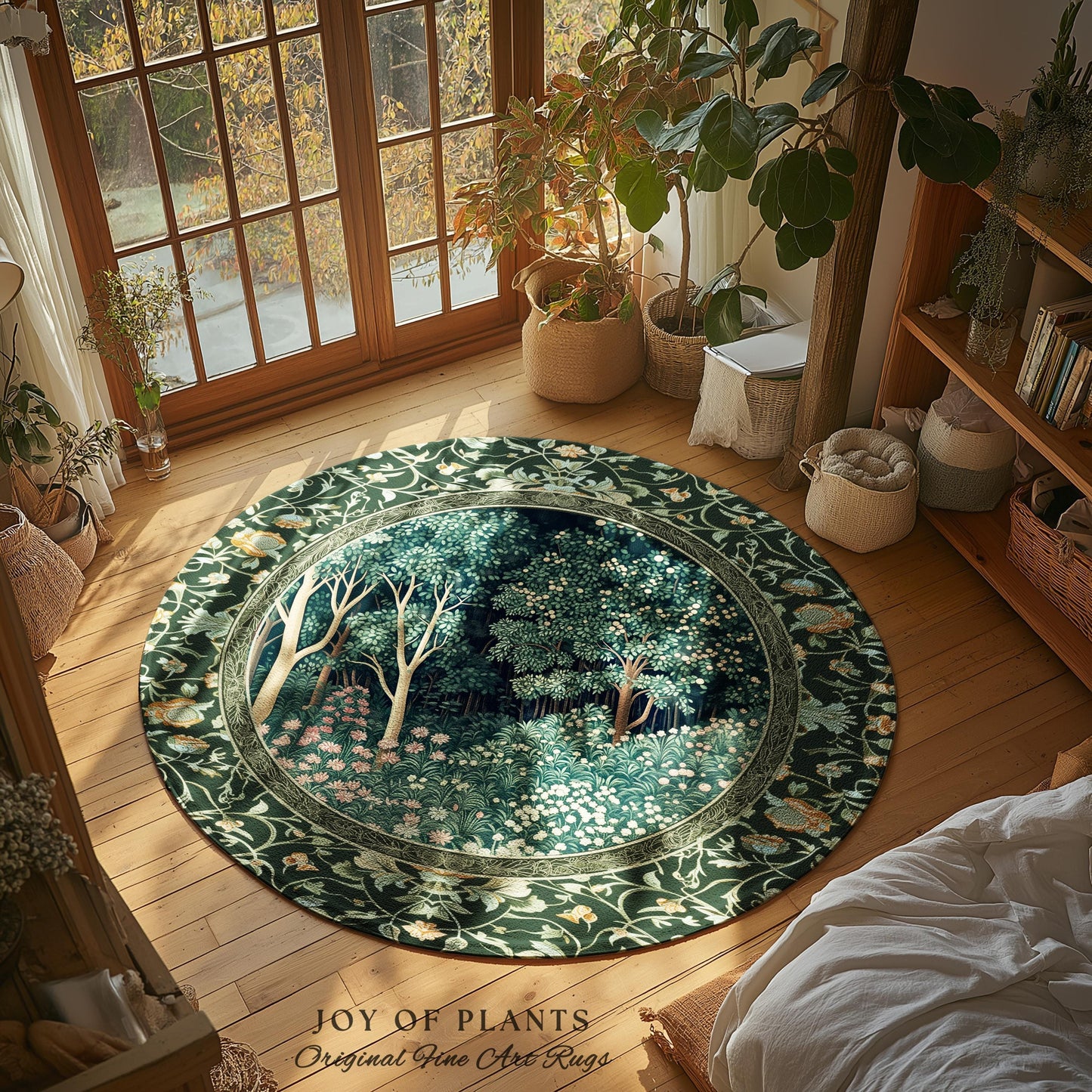 Medieval Forest Botanical Floor Rug | Woodland Botanical Emerald Green Vintage Aesthetic Mystic Book Nook Room Decor Magical Bedroom Theme |