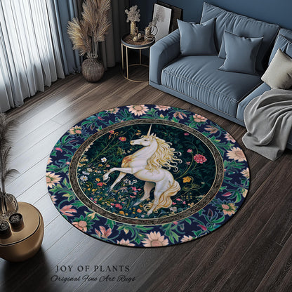 Storybook Elegance Magical Accent Rug | Unicorn Area Rug Dark Fairytale Gothic Maximalist Colorful Whimsical Victorian Fairycore Area Rug |