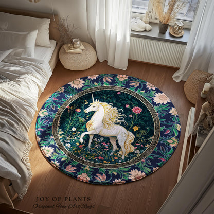 Storybook Elegance Magical Accent Rug | Unicorn Area Rug Dark Fairytale Gothic Maximalist Colorful Whimsical Victorian Fairycore Area Rug |
