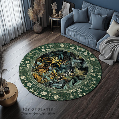 Jungle Leaves Botanical Area Rug | Tropical Jungle Nature Lover Book Nook Cozy Plant Lover Boho Bedroom Decor Elegant Family Room Floor Rug