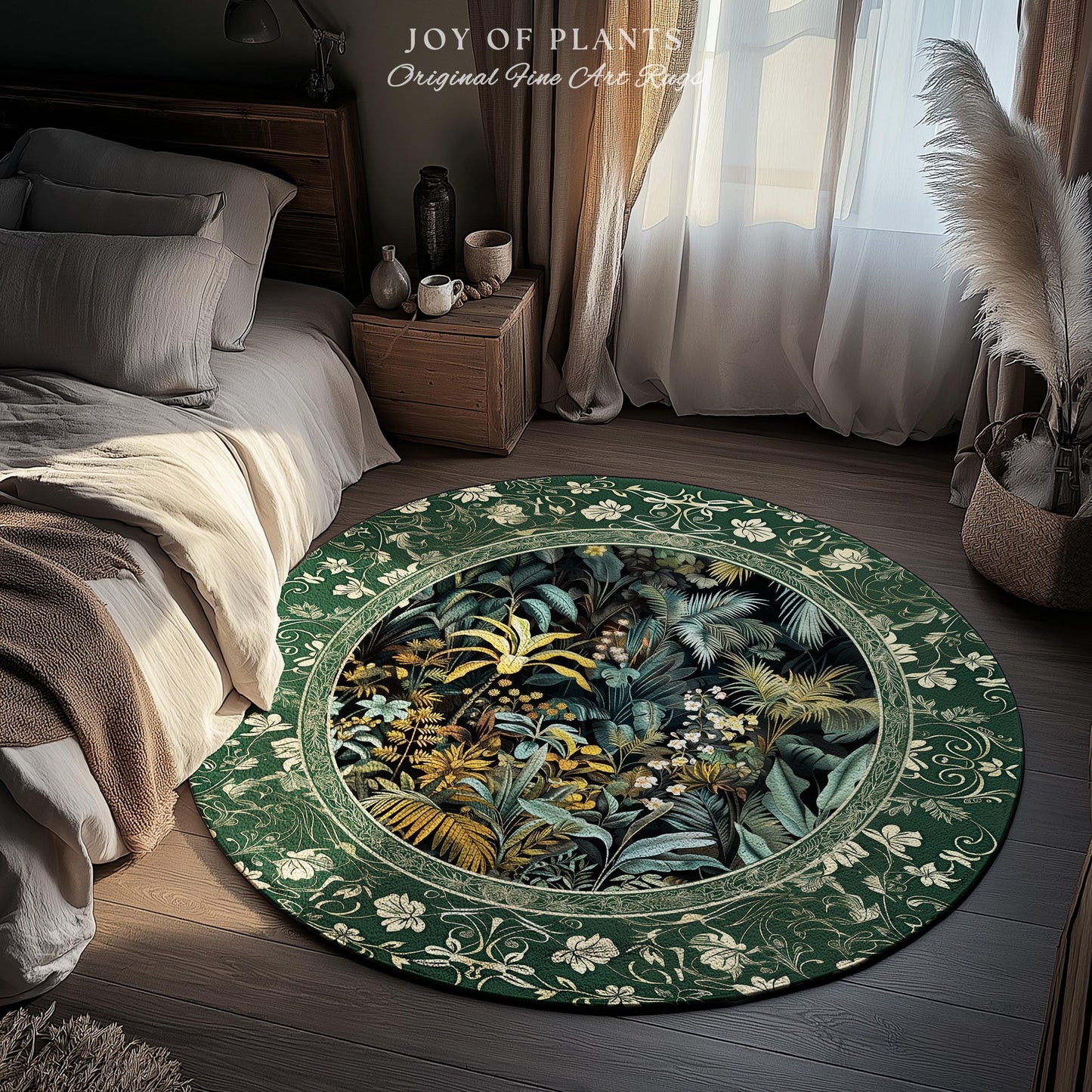 Jungle Leaves Botanical Area Rug | Tropical Jungle Nature Lover Book Nook Cozy Plant Lover Boho Bedroom Decor Elegant Family Room Floor Rug